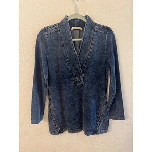Soft Surroundings Denim Tunic Top Dress With Brass Button Accents size XS Womens